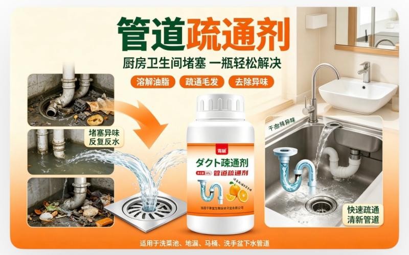 厨房卫生间管道疏通,这款道疏通剂快速溶解油污毛发