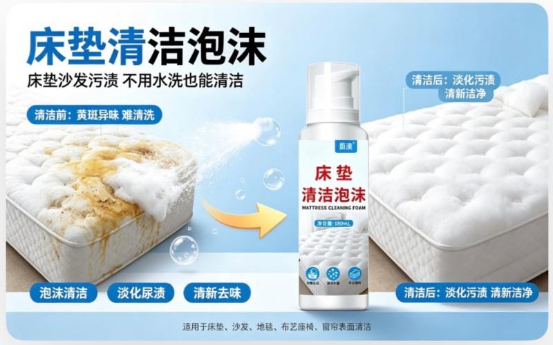 床垫深层清洁免拆洗,这款床垫清洁泡沫去除污渍异味