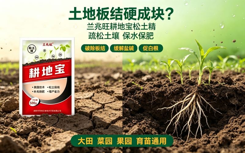 土地板结硬成块？用耕地宝松土精，疏松土壤促白根