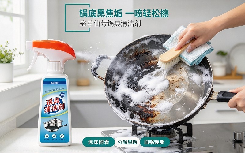 盛草仙芳锅具清洁剂,告别黑焦厚垢,让旧锅重焕新颜
