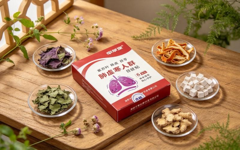 紫苏 + 陈皮 + 茯苓,草本组合,肺虚寒人群外用养护贴